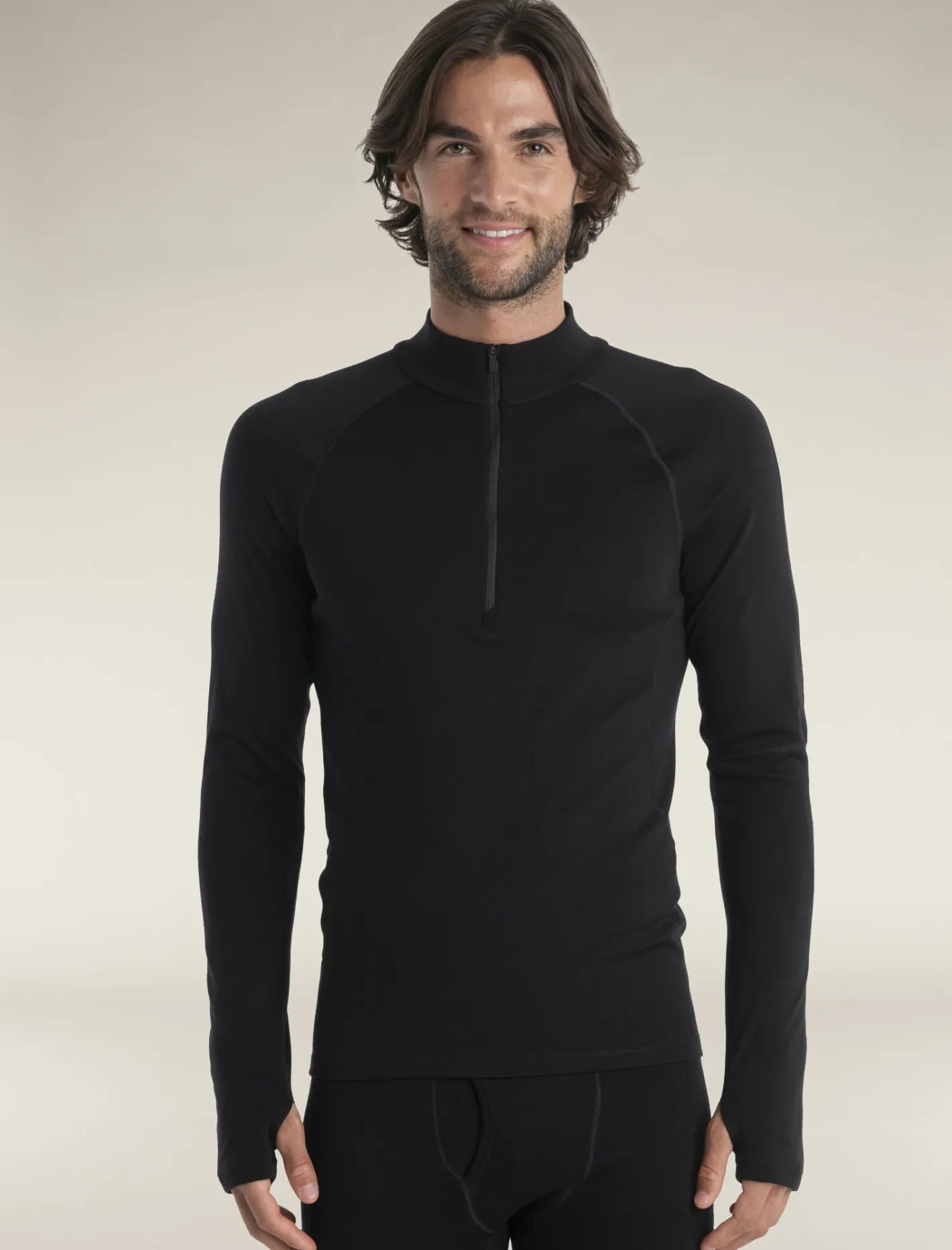 Icebreaker Base Layers^Men's 300 MerinoFine™ Polar Long Sleeve Half Zip Thermal Top Black