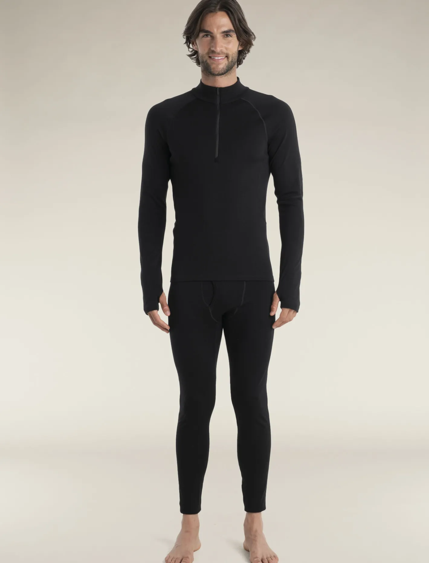 Icebreaker Base Layers^Men's 300 MerinoFine™ Polar Long Sleeve Half Zip Thermal Top Black