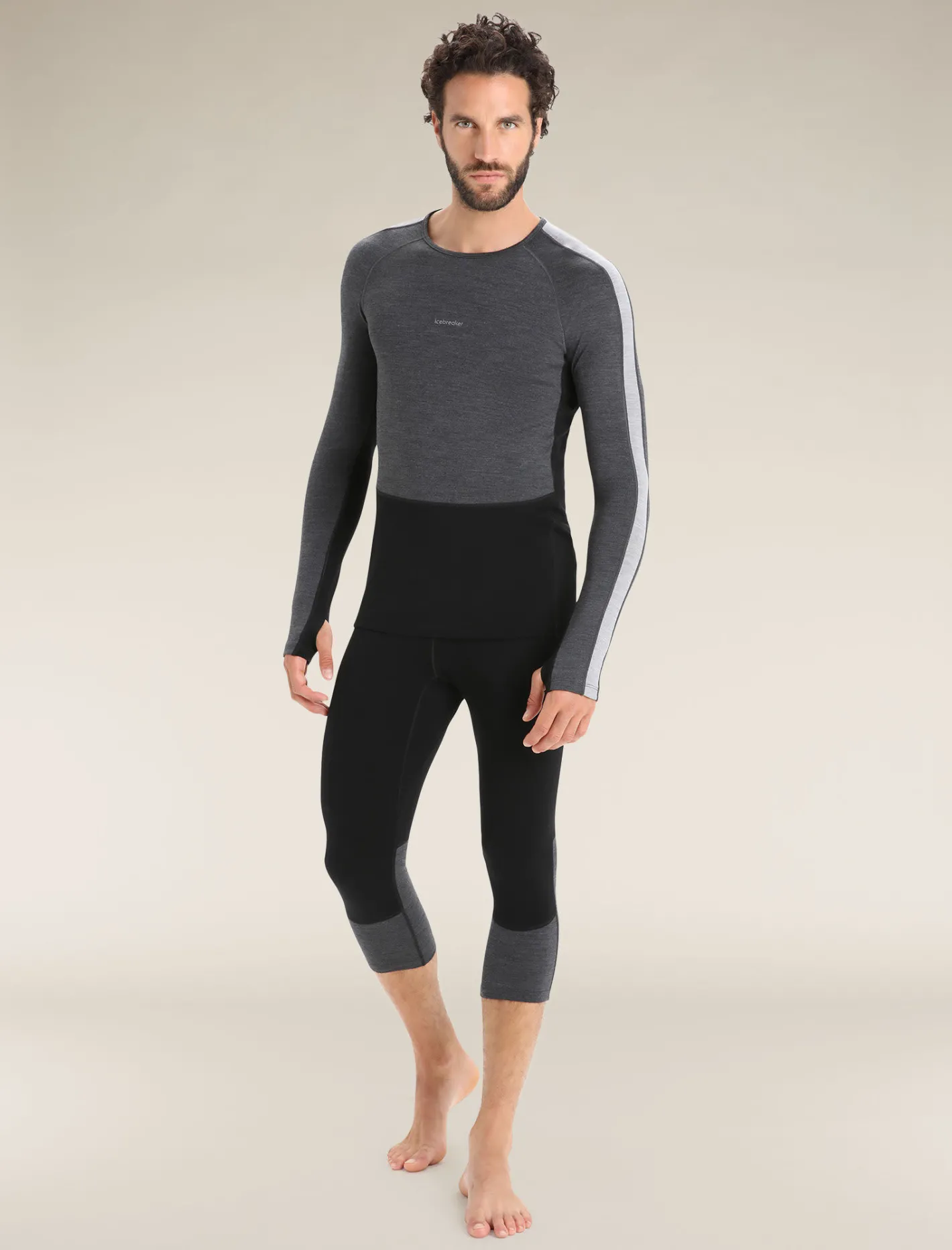 Icebreaker Base Layers^Men's 260 ZoneKnit™ Long Sleeve Crewe Thermal Top JetHeather/Black