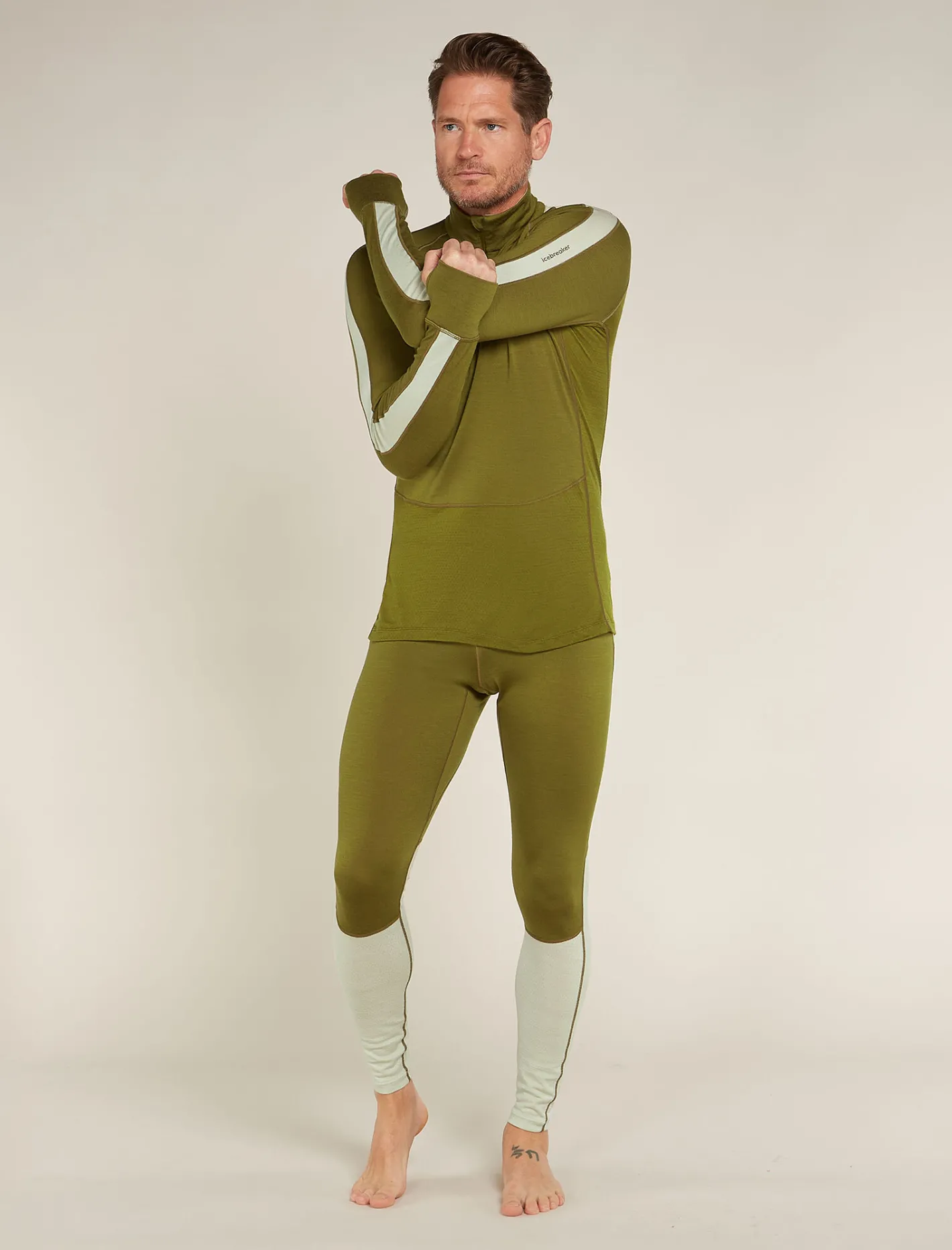 Icebreaker Base Layers^Men's 260 ZoneKnit™ Long Sleeve Half Zip Thermal Top Algae