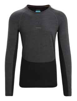Icebreaker Base Layers^Men's 125 ZoneKnit™ Long Sleeve Crewe Thermal Top JetHeather/Black