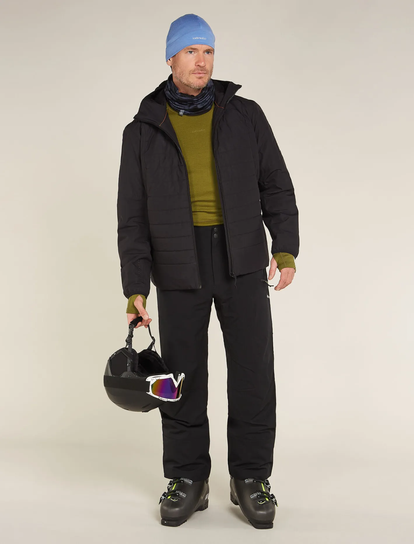 Icebreaker Base Layers^Men's 260 ZoneKnit™ Long Sleeve Crewe Thermal Top Algae/Ashen