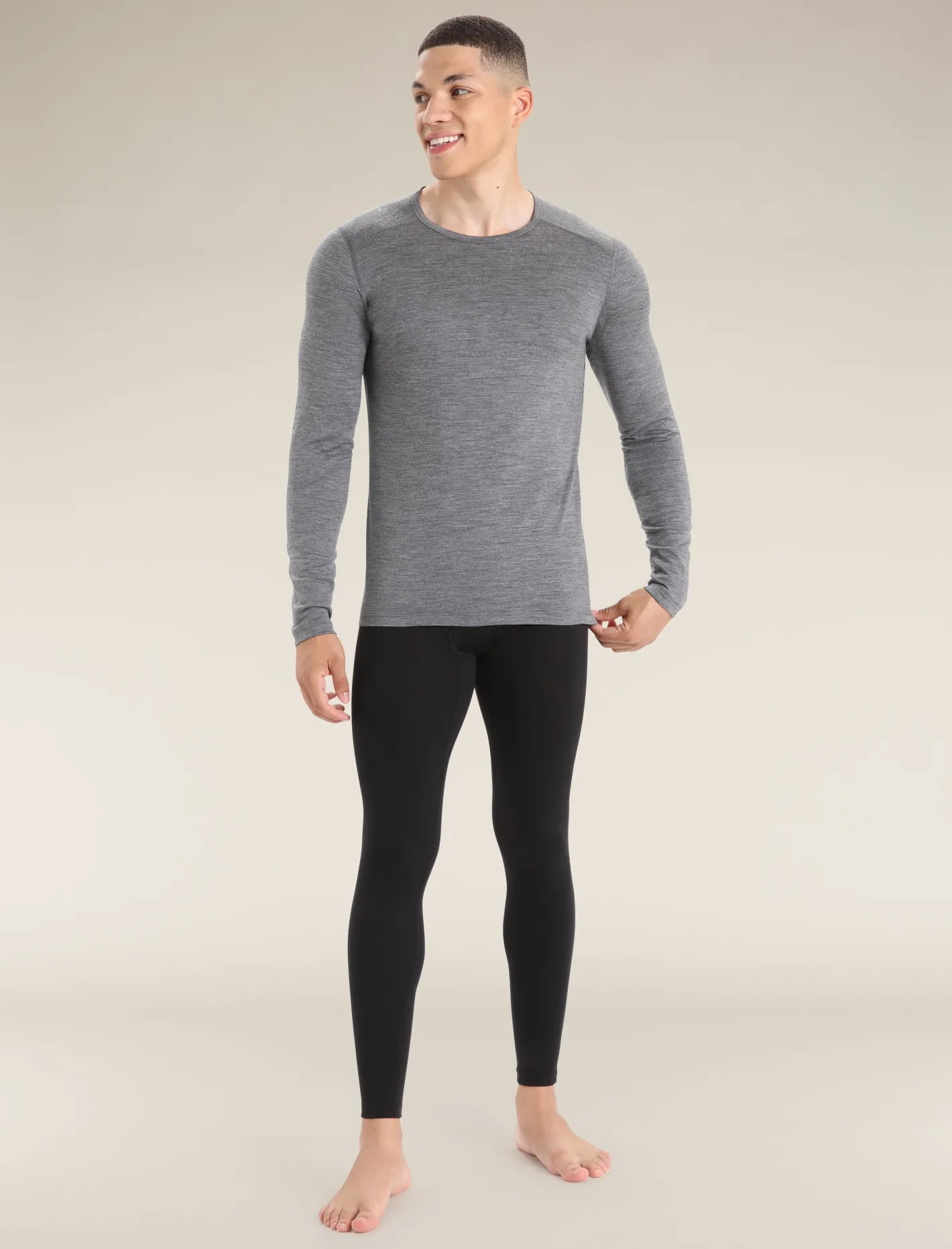 Icebreaker Base Layers^Men's Merino 200 Oasis Long Sleeve Crew Neck Thermal Top GritstoneHeather