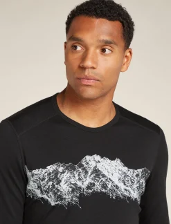 Icebreaker Base Layers^Men's Merino 200 Oasis Long Sleeve Crewe Thermal Top Remarkables Black