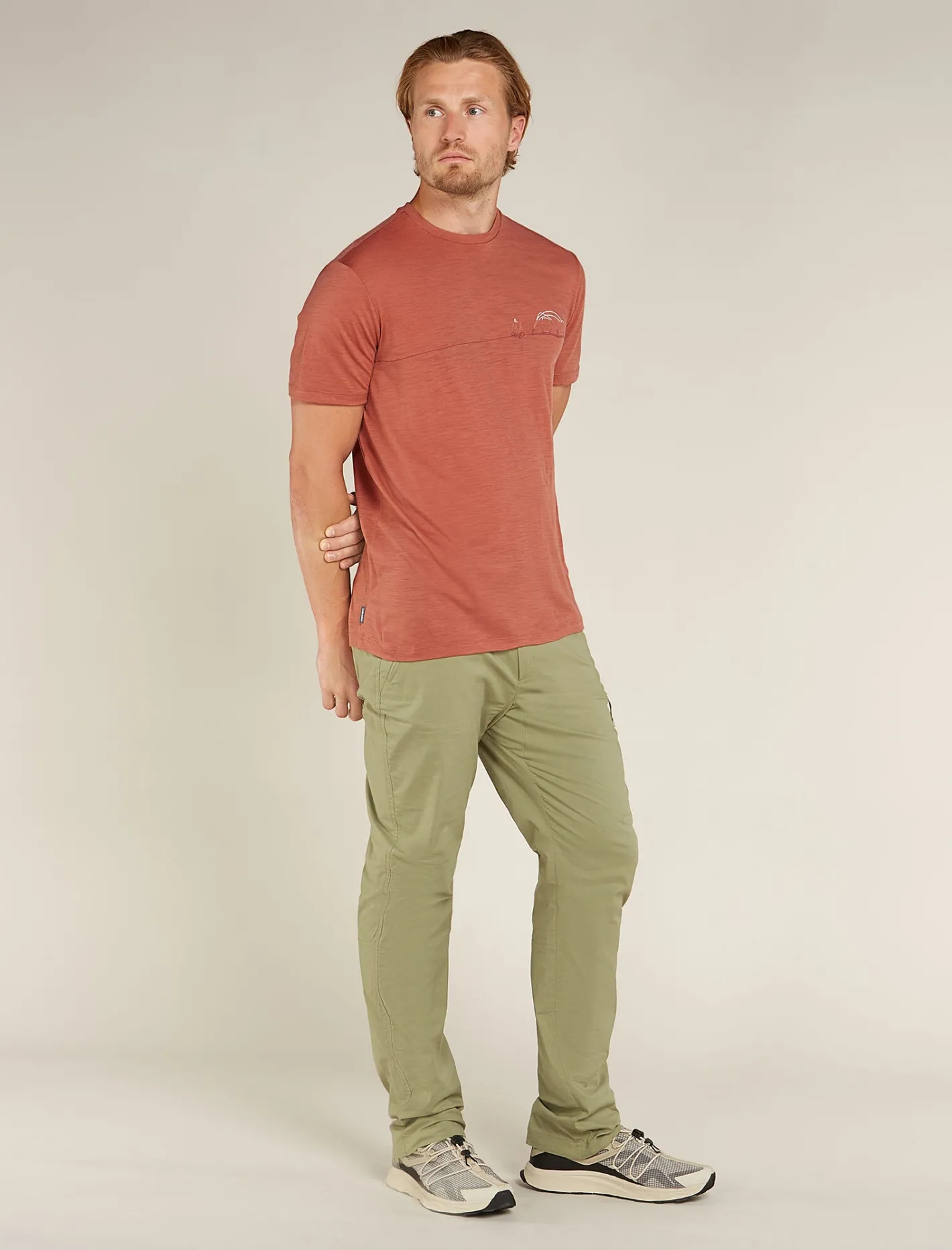 Icebreaker T-shirts^Men's Merino 150 Tech Lite Short Sleeve T-Shirt Single Line Camp CedarWood