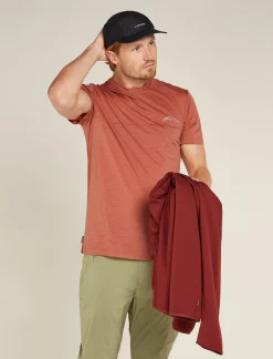 Icebreaker T-shirts^Men's Merino 150 Tech Lite Short Sleeve T-Shirt Single Line Camp CedarWood