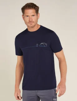 Icebreaker T-shirts^Men's Merino 150 Tech Lite Short Sleeve T-Shirt Single Line Camp MidnightNavy