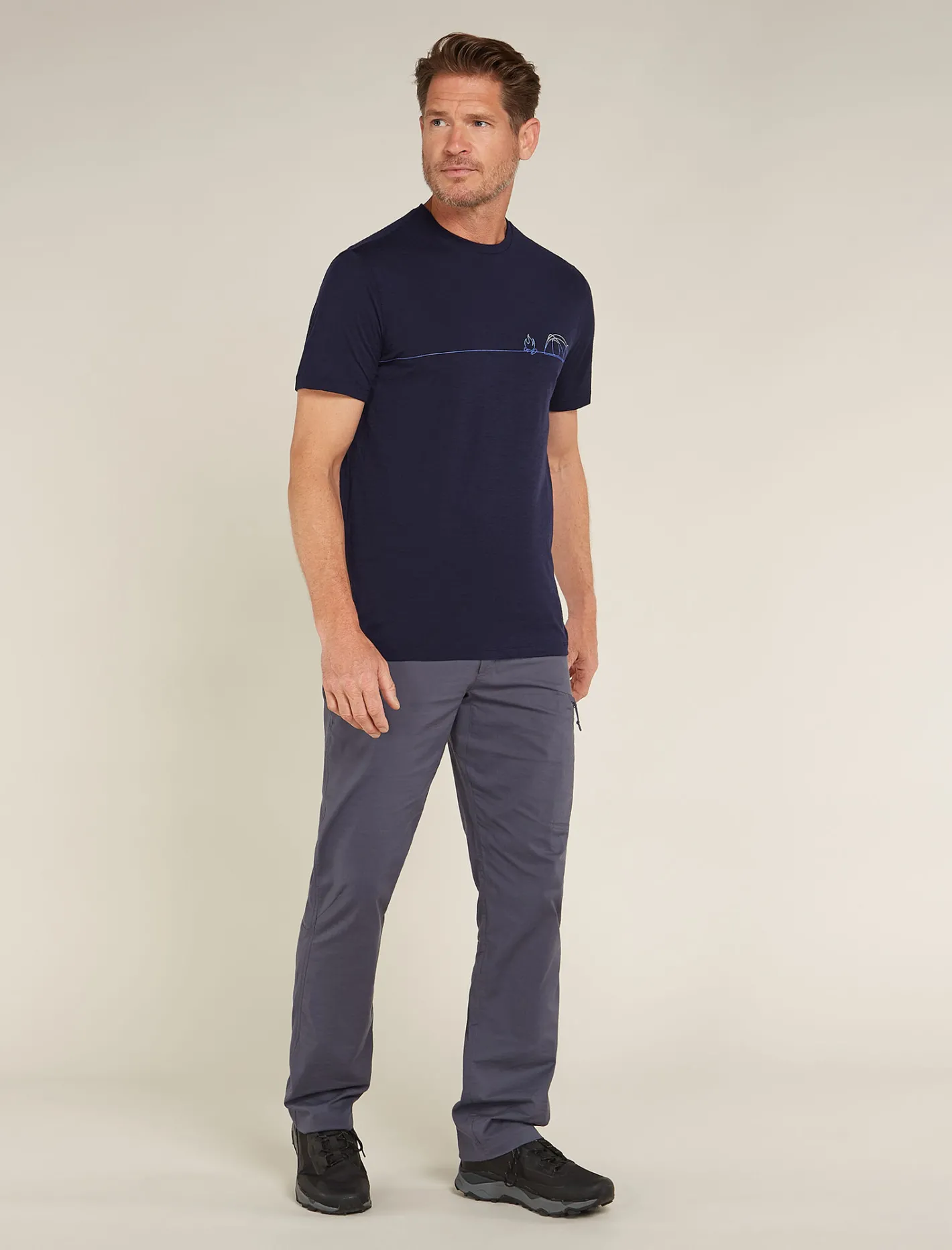 Icebreaker T-shirts^Men's Merino 150 Tech Lite Short Sleeve T-Shirt Single Line Camp MidnightNavy