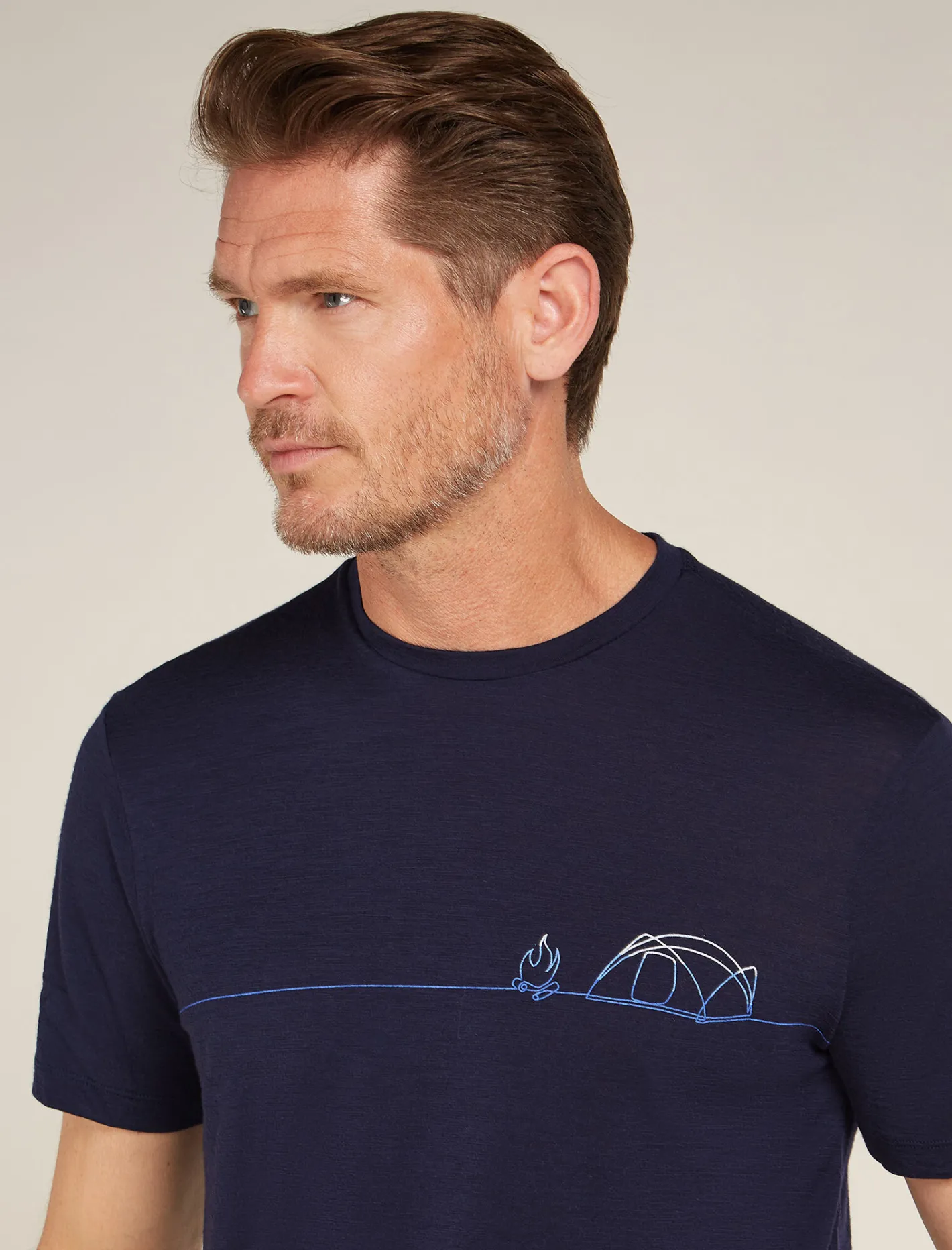 Icebreaker T-shirts^Men's Merino 150 Tech Lite Short Sleeve T-Shirt Single Line Camp MidnightNavy