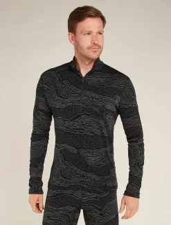 Icebreaker Base Layers^Men's Merino 260 Vertex Long Sleeve Half Zip Thermal Top Snow Guide Black/Galaxy