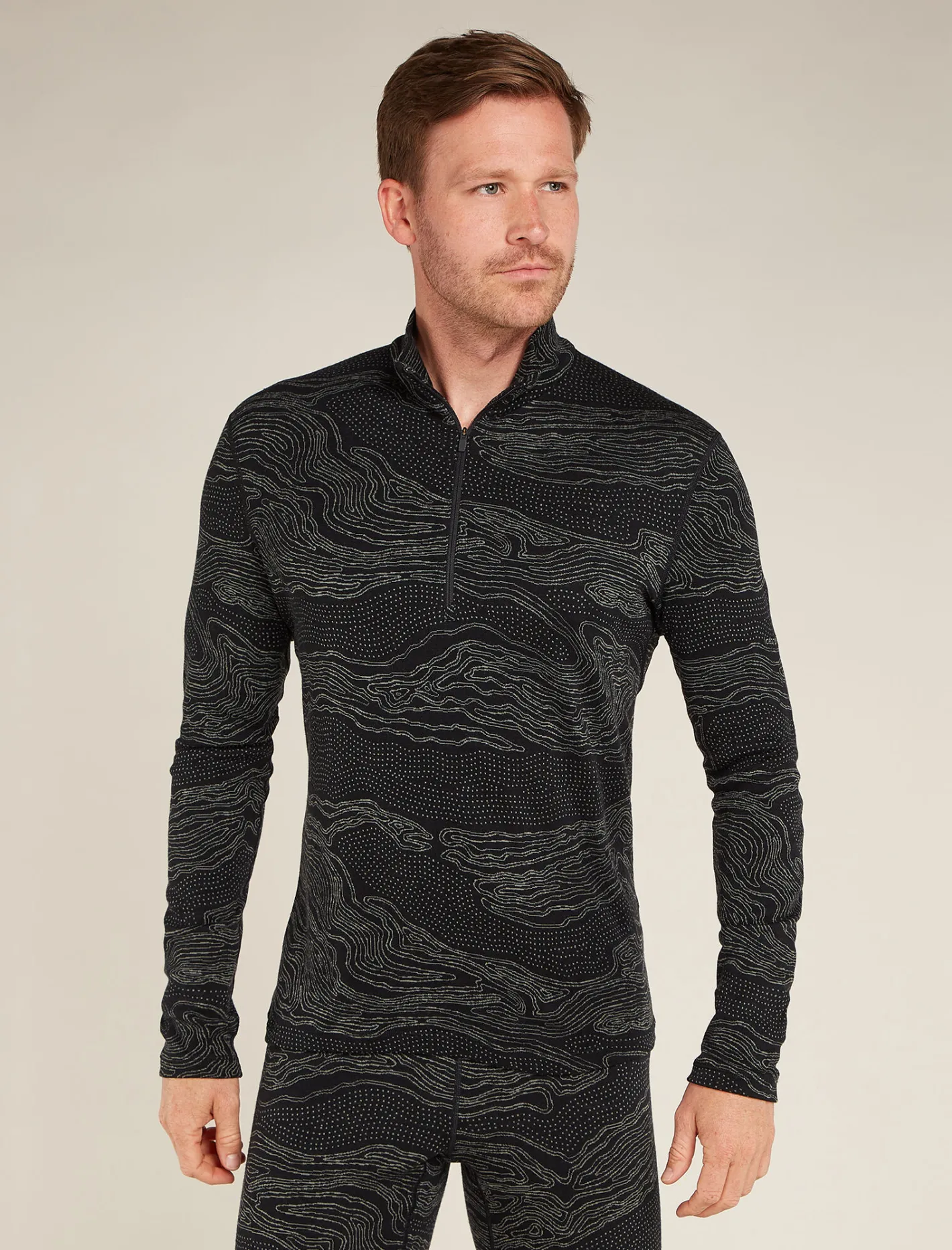 Icebreaker Base Layers^Men's Merino 260 Vertex Long Sleeve Half Zip Thermal Top Snow Guide Black/Galaxy