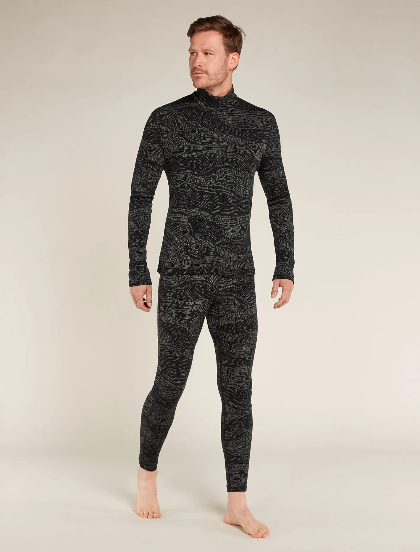 Icebreaker Base Layers^Men's Merino 260 Vertex Long Sleeve Half Zip Thermal Top Snow Guide Black/Galaxy