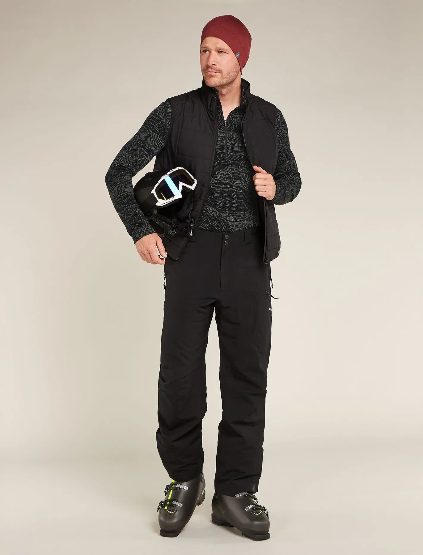 Icebreaker Base Layers^Men's Merino 260 Vertex Long Sleeve Half Zip Thermal Top Snow Guide Black/Galaxy
