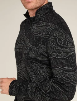 Icebreaker Base Layers^Men's Merino 260 Vertex Long Sleeve Half Zip Thermal Top Snow Guide Black/Galaxy