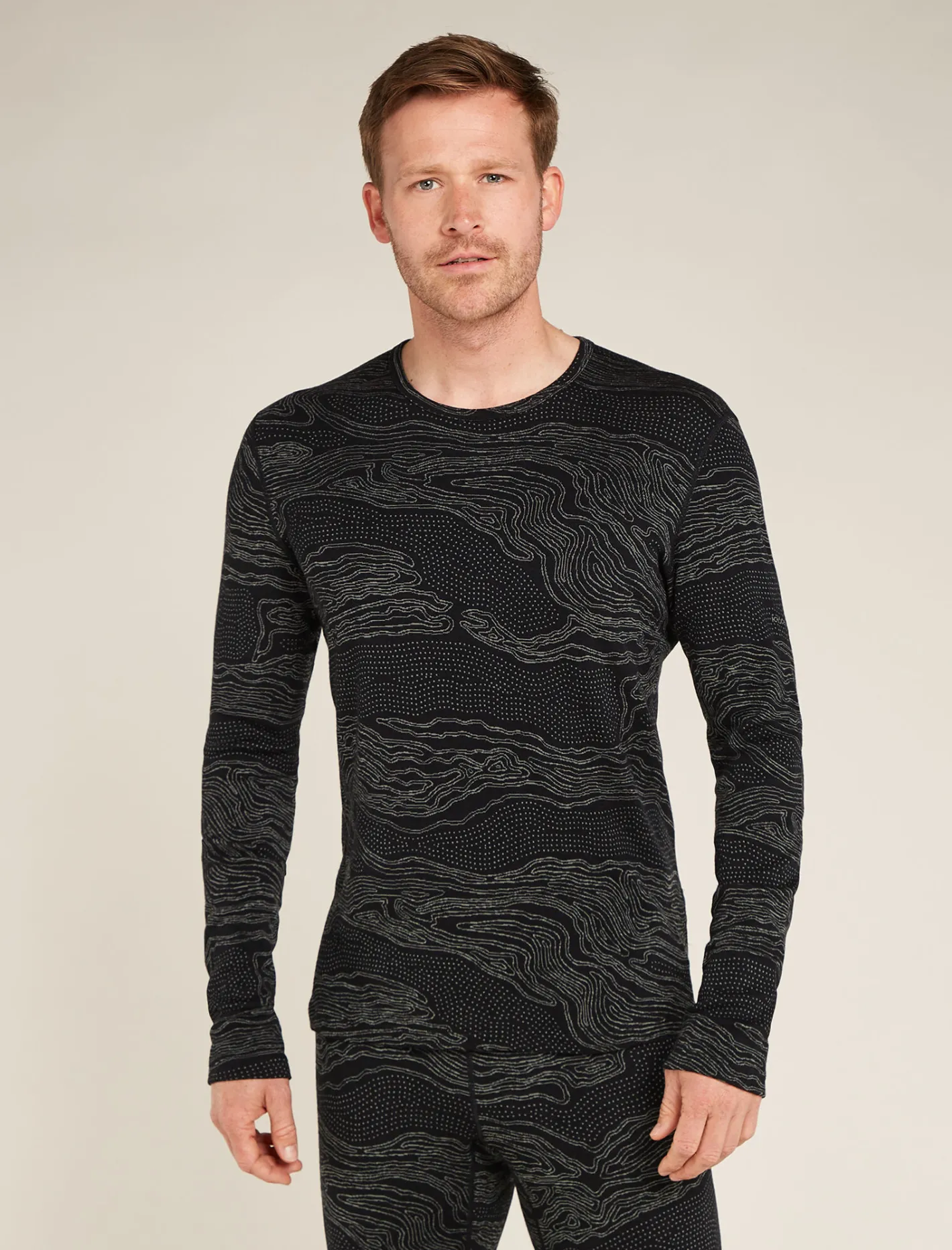 Icebreaker Base Layers^Men's Merino 260 Vertex Long Sleeve Crewe Thermal Top Snow Guide Black/Galaxy