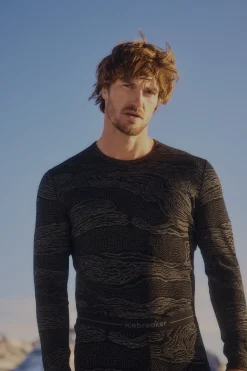 Icebreaker Base Layers^Men's Merino 260 Vertex Long Sleeve Crewe Thermal Top Snow Guide Black/Galaxy