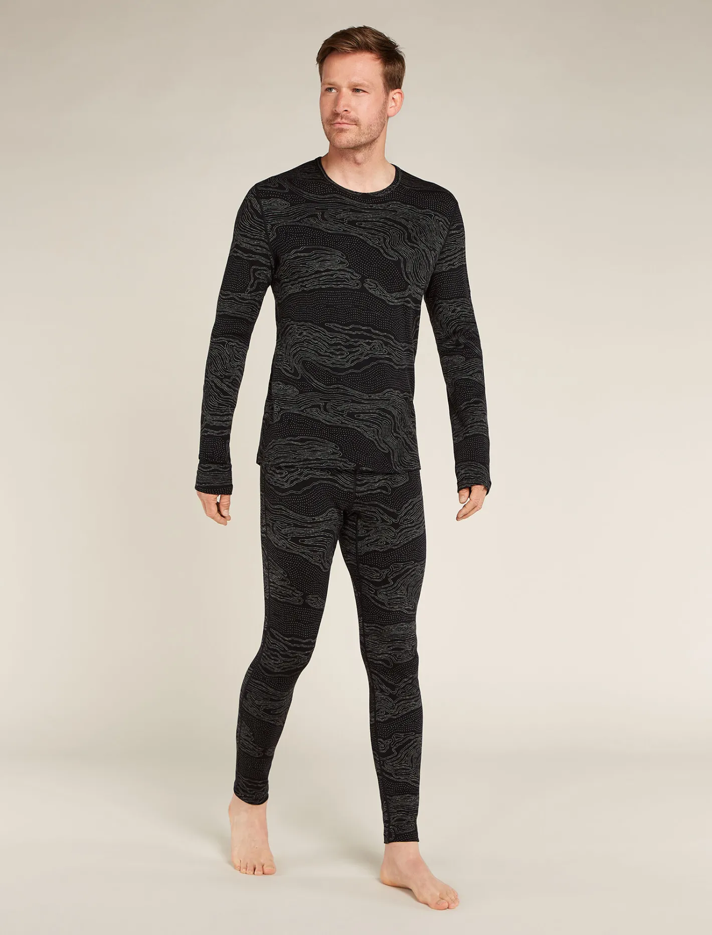 Icebreaker Base Layers^Men's Merino 260 Vertex Long Sleeve Crewe Thermal Top Snow Guide Black/Galaxy