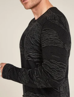 Icebreaker Base Layers^Men's Merino 260 Vertex Long Sleeve Crewe Thermal Top Snow Guide Black/Galaxy