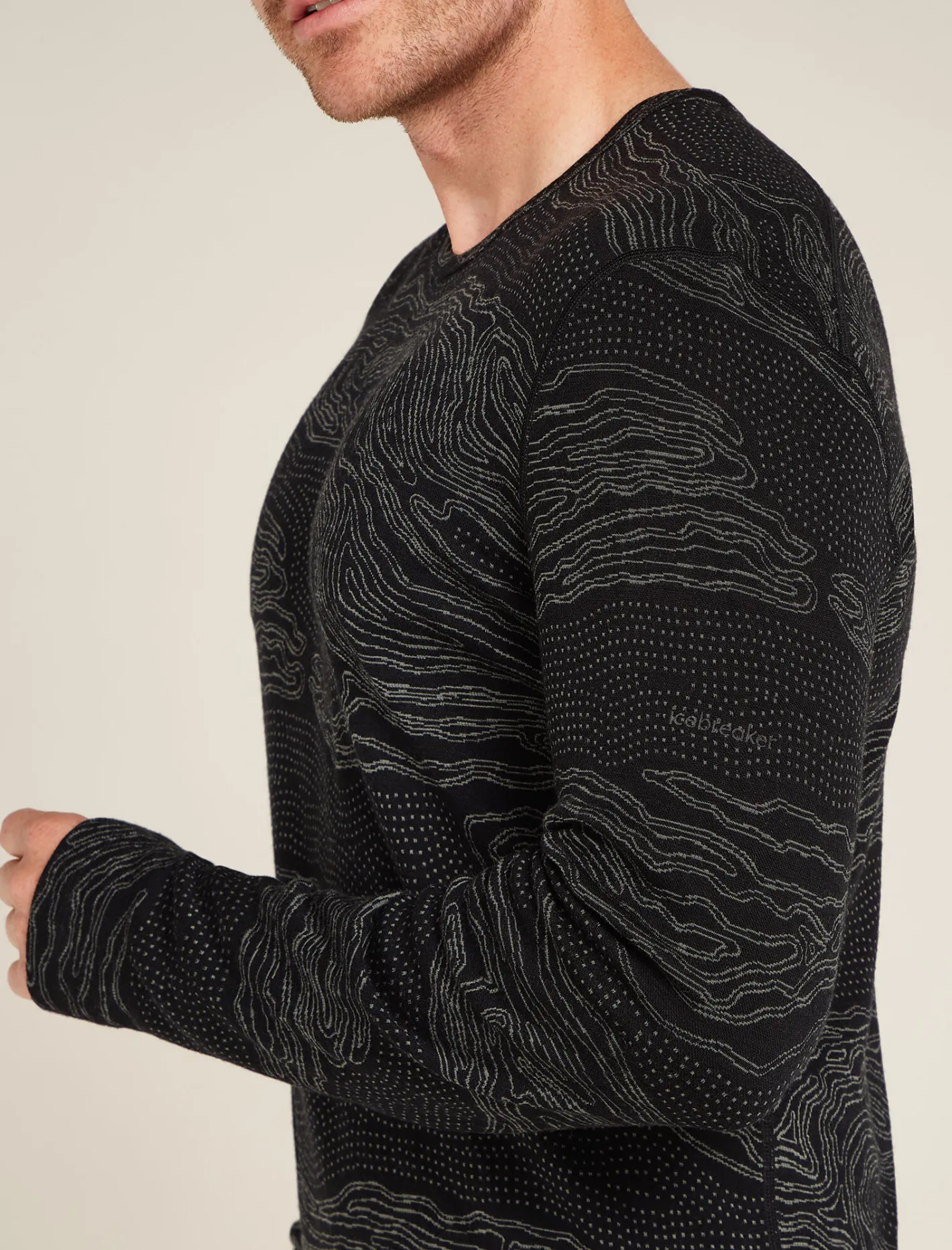 Icebreaker Base Layers^Men's Merino 260 Vertex Long Sleeve Crewe Thermal Top Snow Guide Black/Galaxy