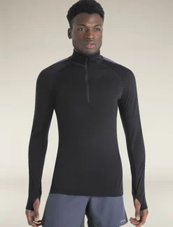 Icebreaker Base Layers^Men's Merino Blend 125 ZoneKnit™ Long Sleeve Half Zip Thermal Top Black/Graphite