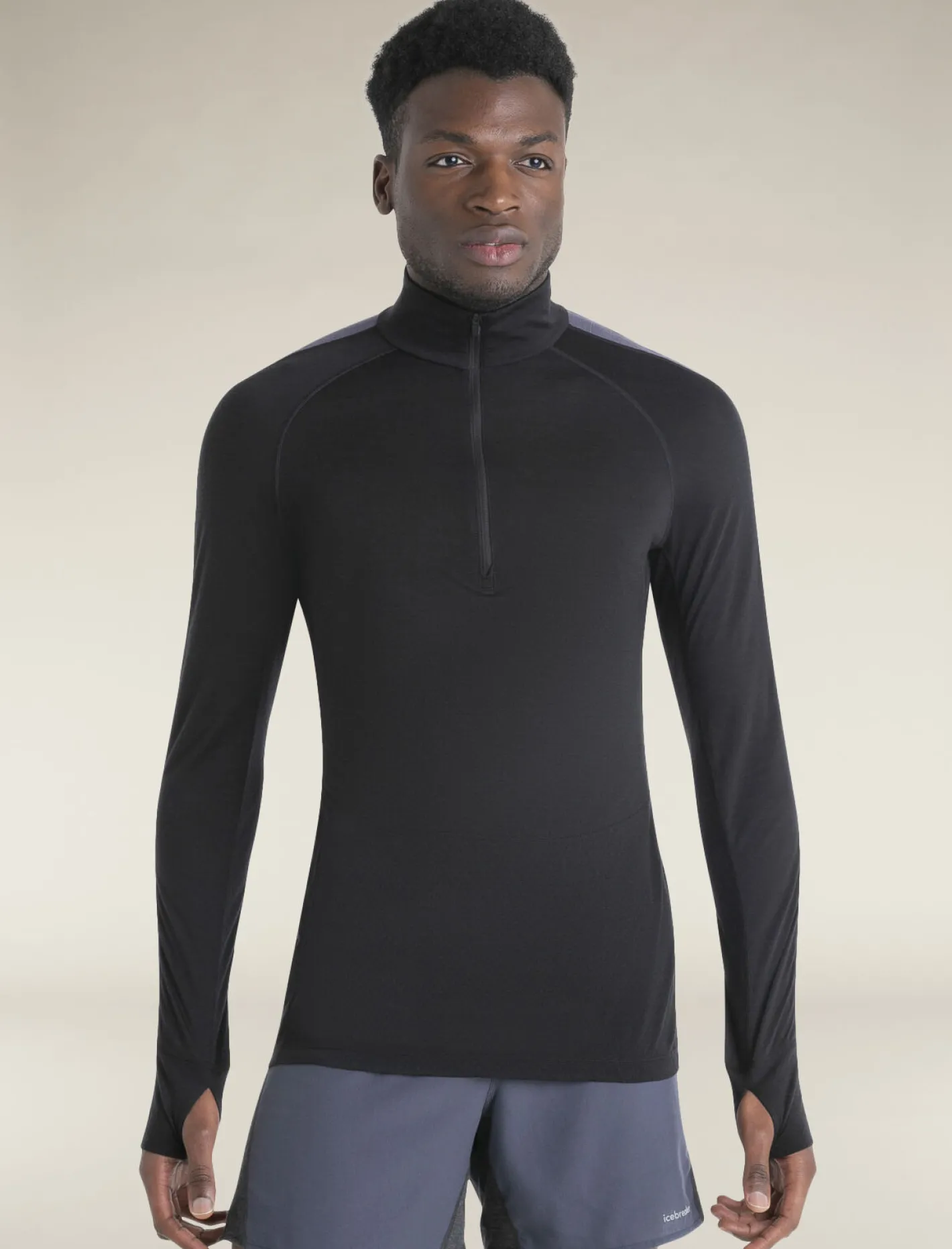 Icebreaker Base Layers^Men's Merino Blend 125 ZoneKnit™ Long Sleeve Half Zip Thermal Top Black/Graphite