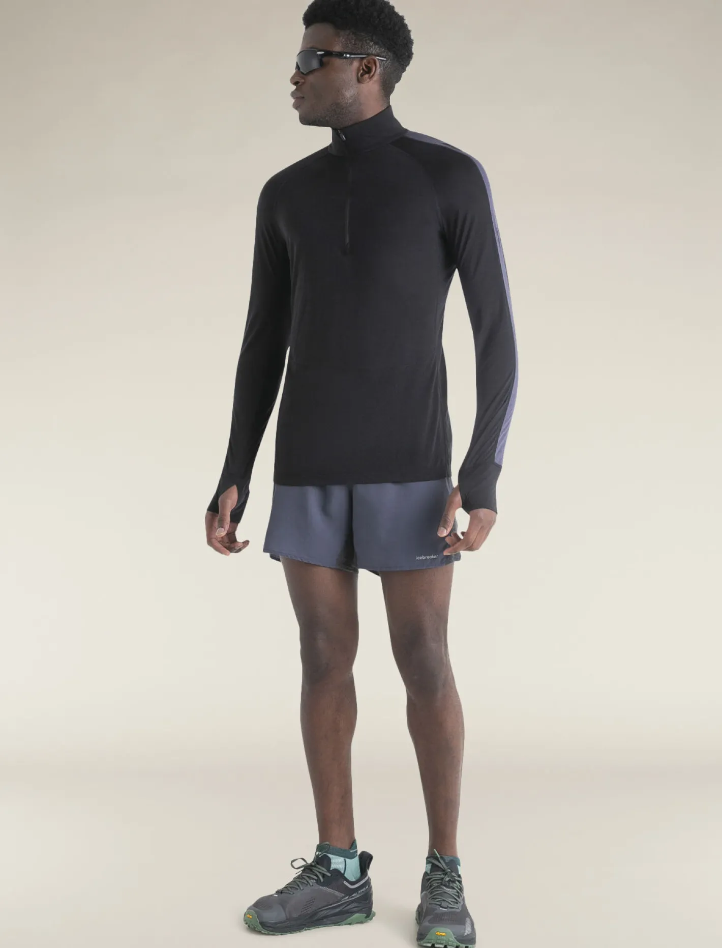 Icebreaker Base Layers^Men's Merino Blend 125 ZoneKnit™ Long Sleeve Half Zip Thermal Top Black/Graphite