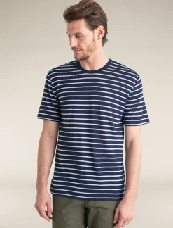 Icebreaker T-shirts^Men's Merino Blend Drayden Short Sleeve T-Shirt Stripe MidnightNavy/Snow