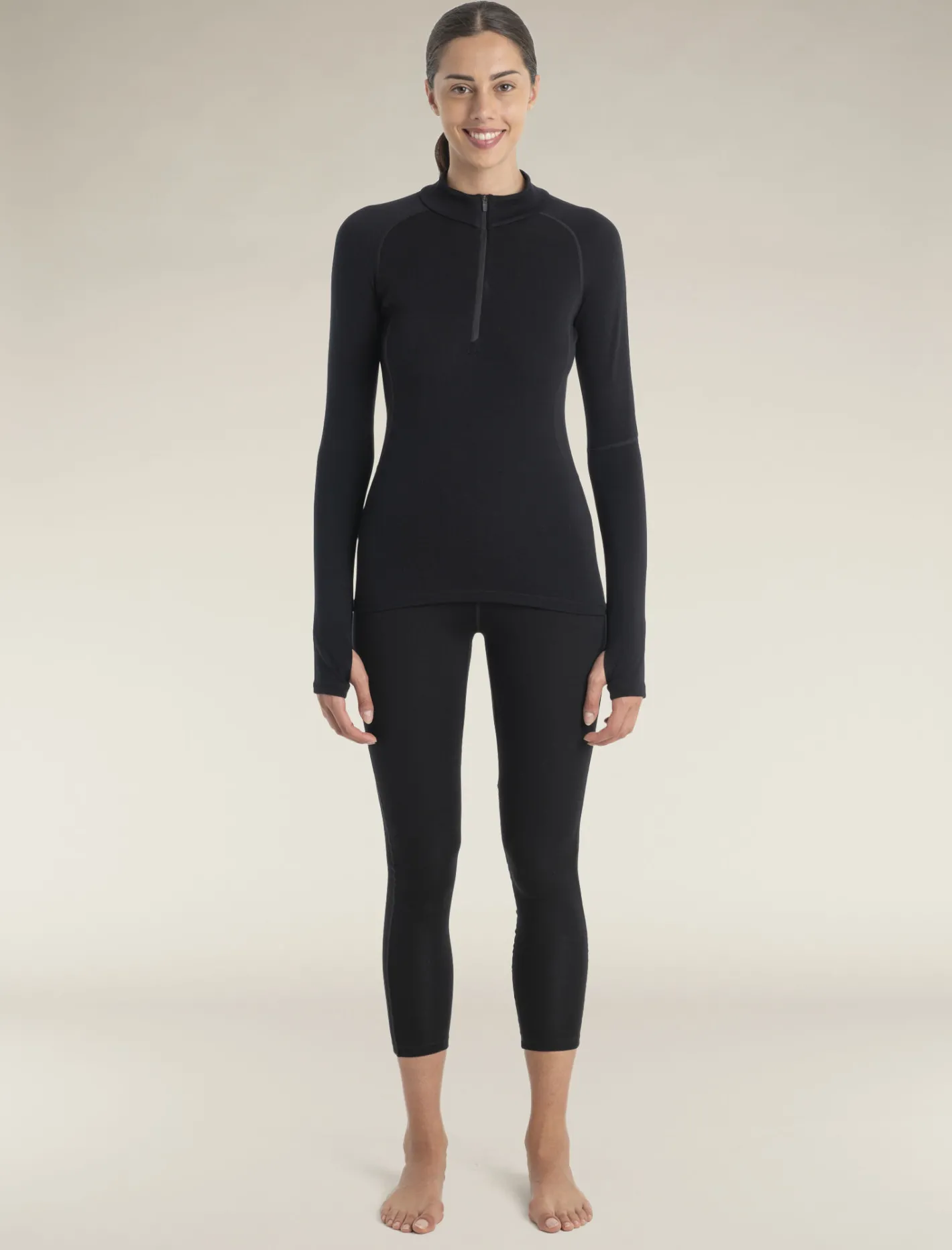 Icebreaker Base Layers^Women's 300 MerinoFine™ Polar Long Sleeve Half Zip Thermal Top Black