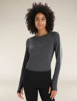 Icebreaker Base Layers^Women's 260 ZoneKnit™ Long Sleeve Crewe Thermal Top JetHeather/Black