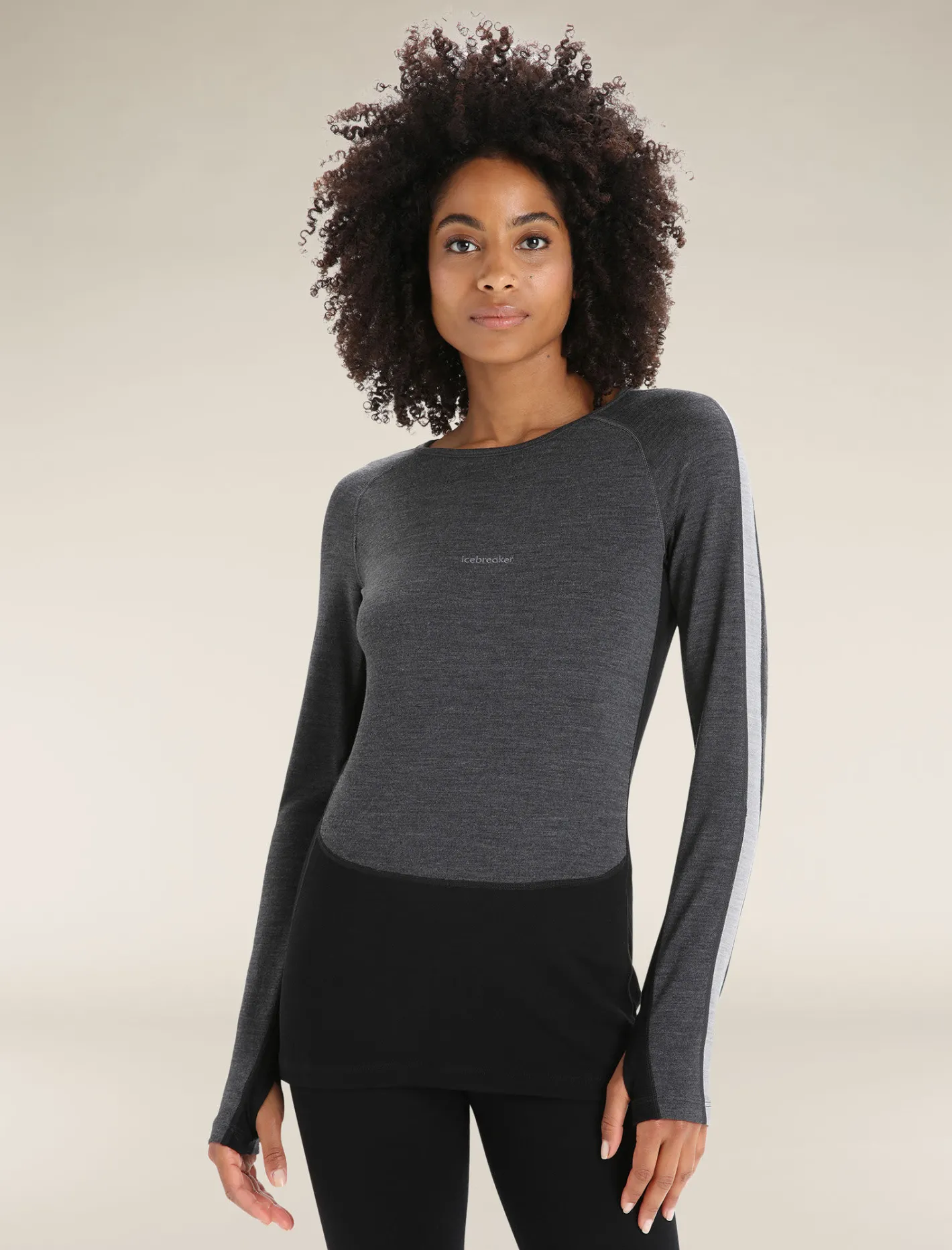 Icebreaker Base Layers^Women's 260 ZoneKnit™ Long Sleeve Crewe Thermal Top JetHeather/Black