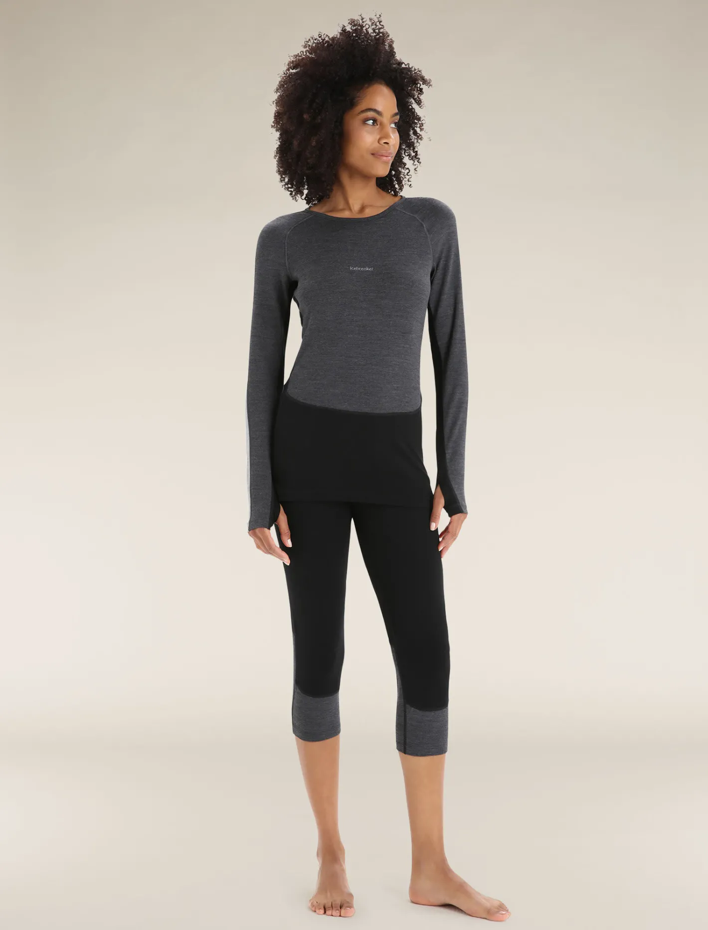 Icebreaker Base Layers^Women's 260 ZoneKnit™ Long Sleeve Crewe Thermal Top JetHeather/Black