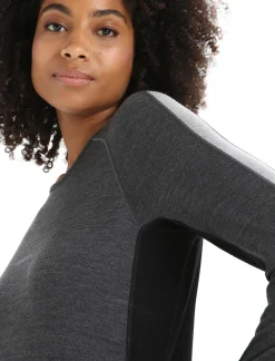 Icebreaker Base Layers^Women's 260 ZoneKnit™ Long Sleeve Crewe Thermal Top JetHeather/Black