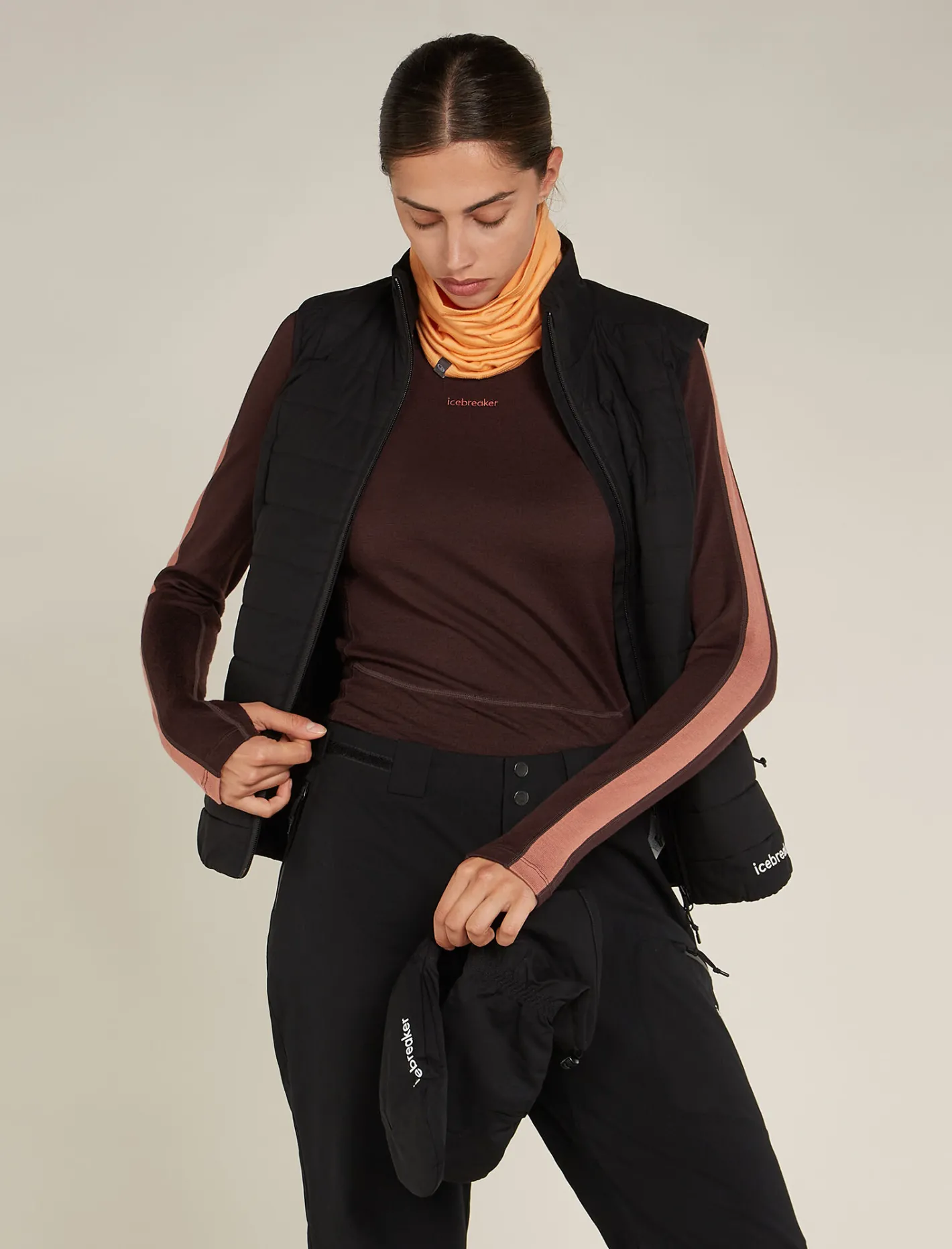 Icebreaker Base Layers^Women's 260 ZoneKnit™ Long Sleeve Crewe Thermal Top Bittersweet/CedarWood