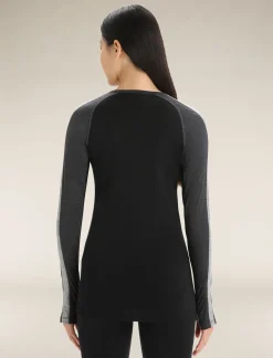 Icebreaker Base Layers^Women's 125 ZoneKnit™ Long Sleeve Crewe Thermal Top JetHeather/Black