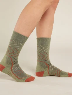 Icebreaker Socks^Women's Hike+ Medium Crew Sunrise Lichen/Cedarwod
