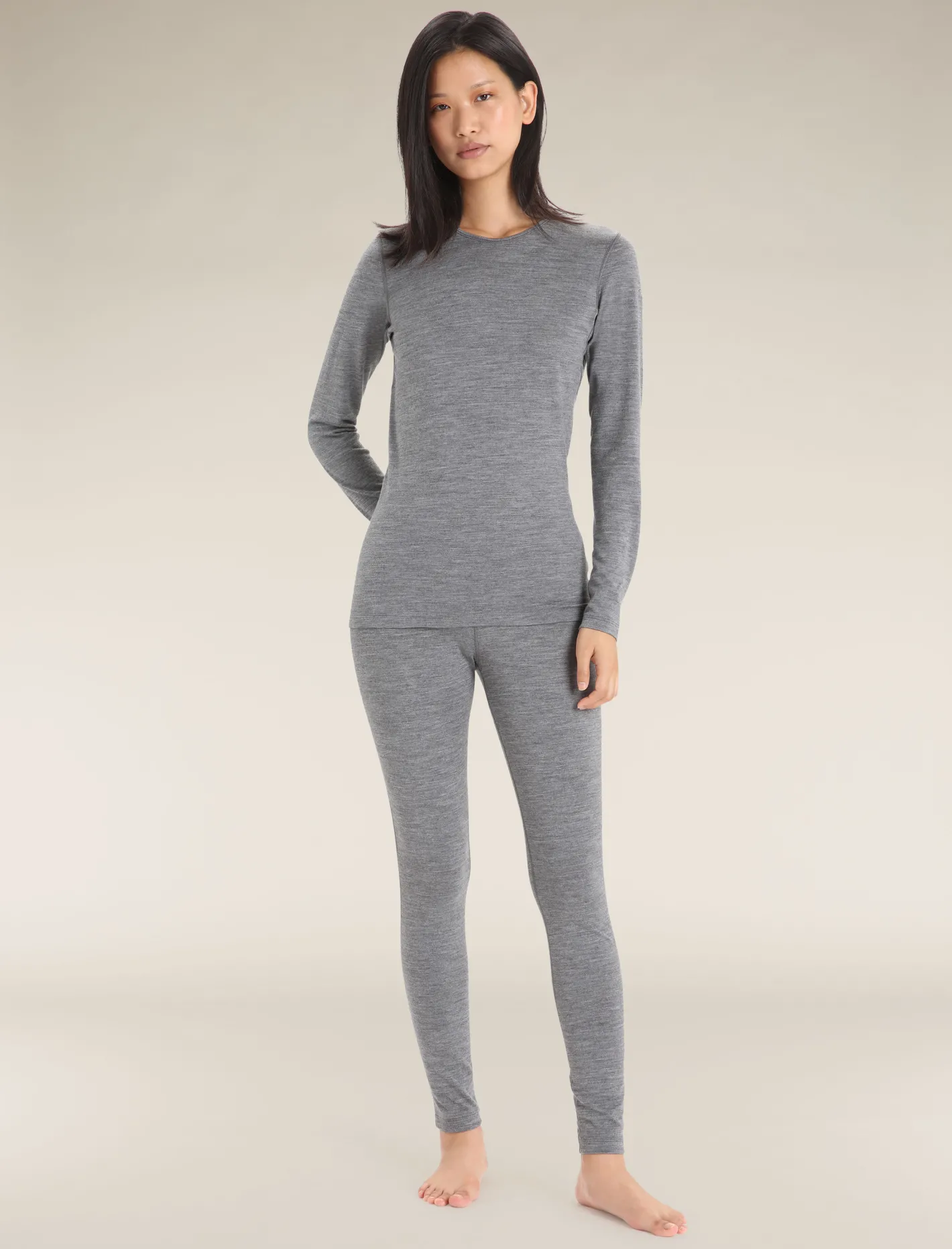 Icebreaker Base Layers^Women's Merino 200 Oasis Long Sleeve Crewe Thermal Top GritstoneHeather