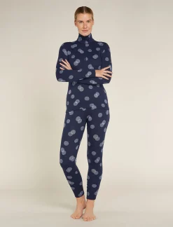 Icebreaker Base Layers^Women's Merino 260 Vertex Long Sleeve Half Zip Thermal Top Falling Flakes MidnightNavy/Snow