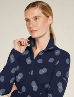 Icebreaker Base Layers^Women's Merino 260 Vertex Long Sleeve Half Zip Thermal Top Falling Flakes MidnightNavy/Snow