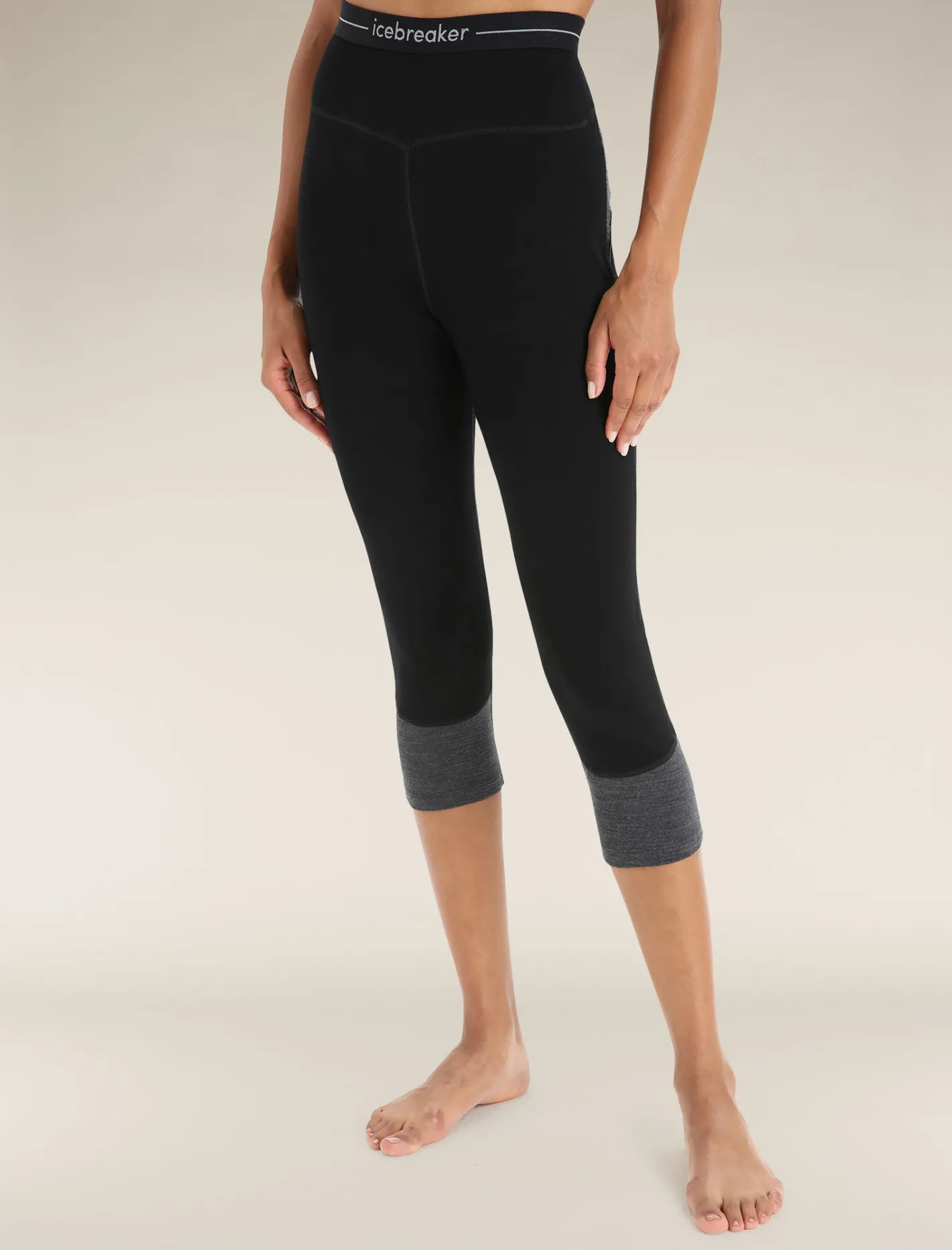Icebreaker Base Layers^Women's Merino 260 ZoneKnit™ 3/4 Thermal Leggings Black/JetHeather