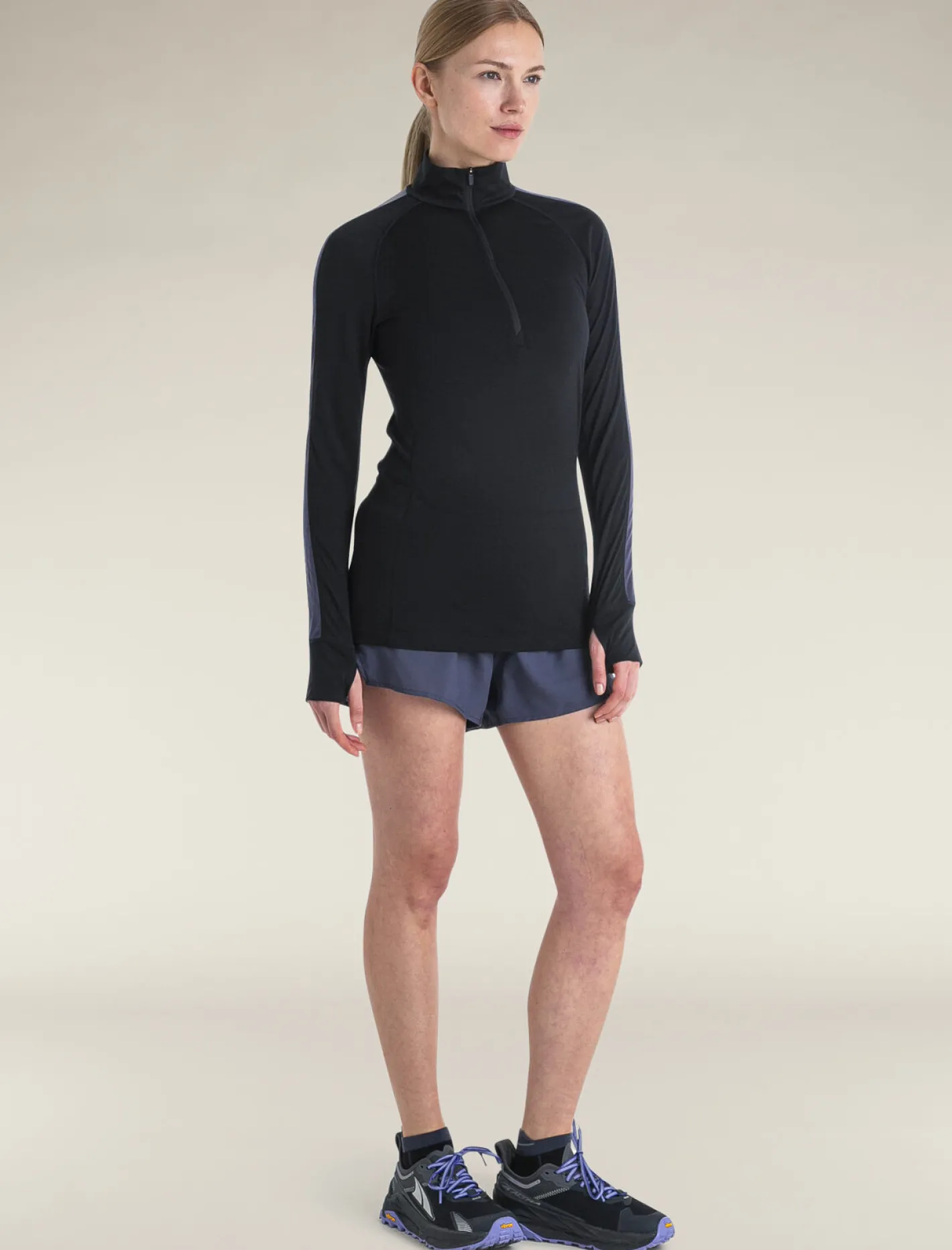 Icebreaker Base Layers^Women's Merino Blend 125 ZoneKnit™ Long Sleeve Half Zip Thermal Top Black/Graphite