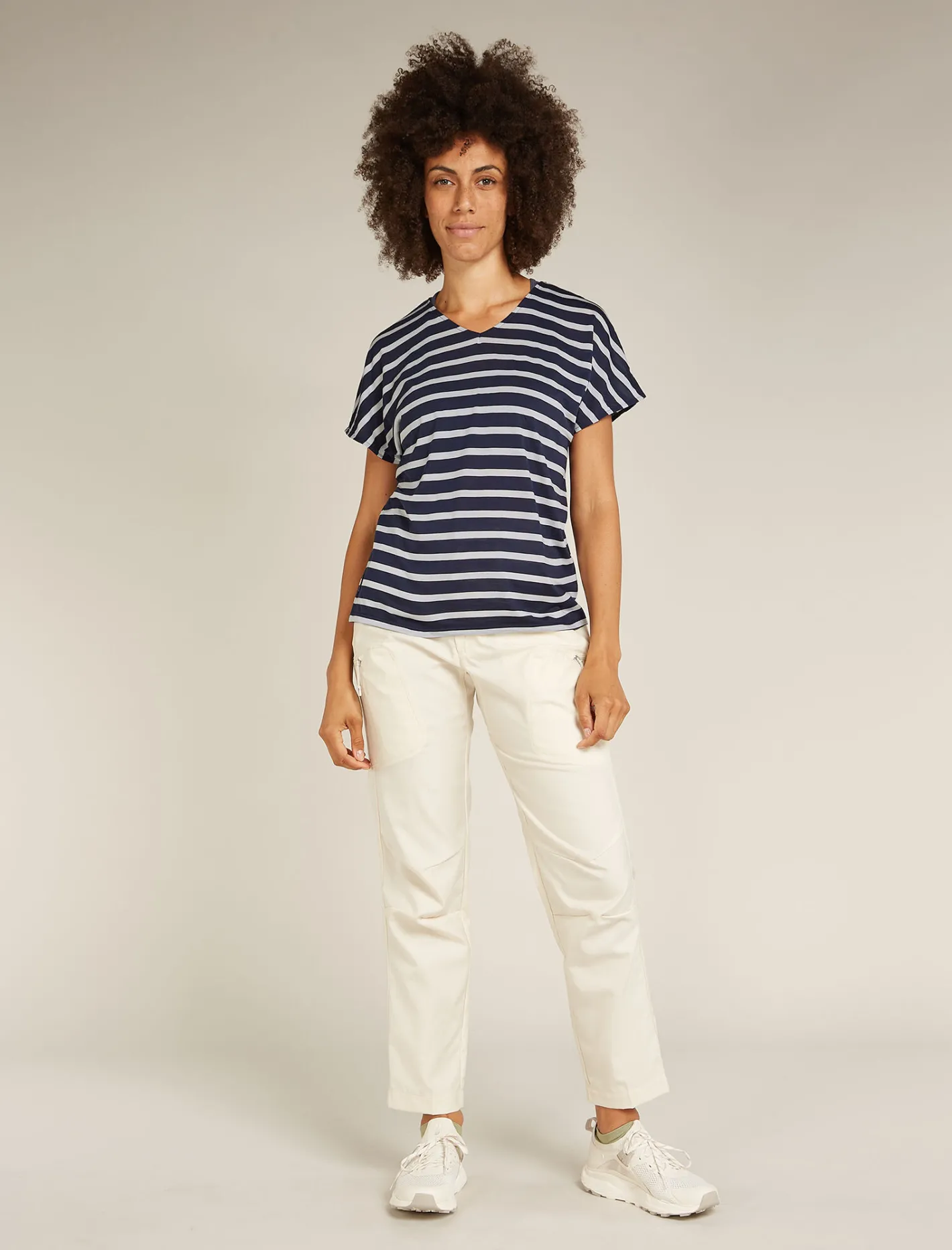 Icebreaker T-shirts & Tanks^Women's Merino Blend Drayden Reversible Short Sleeve Top Stripe MidnightNavy/Snow