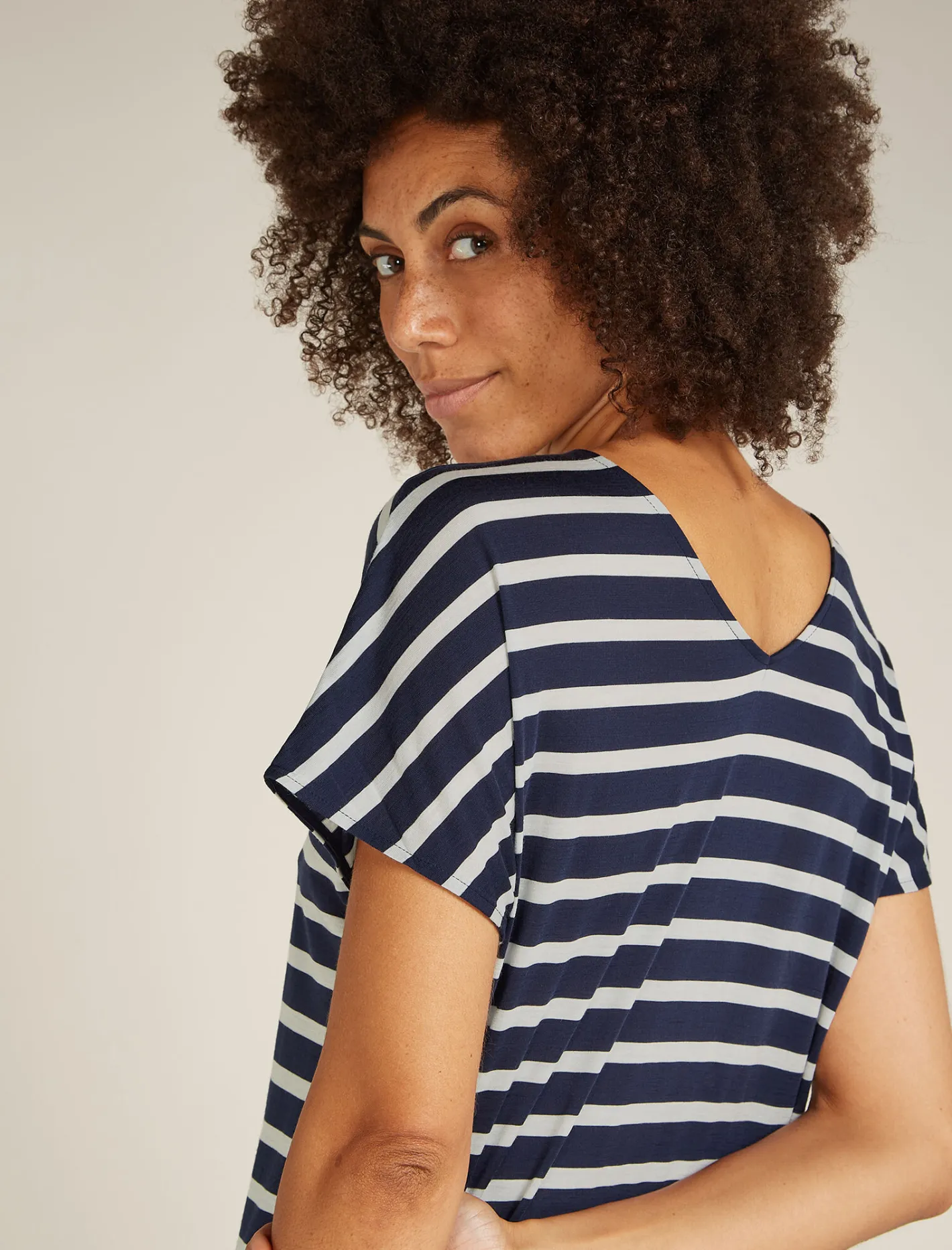 Icebreaker T-shirts & Tanks^Women's Merino Blend Drayden Reversible Short Sleeve Top Stripe MidnightNavy/Snow