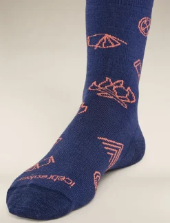 Icebreaker Socks^Women's Merino Lifestyle Ultralight Crew Socks Camp Essential RoyalNavy/Tang